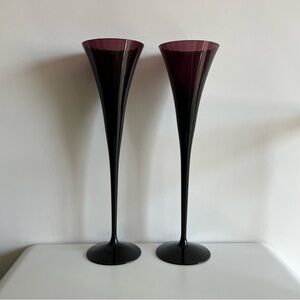 Vintage Hand Blown Purple Bohemia Czech Republic Art Glass Champagne Flutes